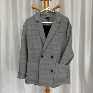 Zara Oversized Double Breasted Glen Plaid Blazer